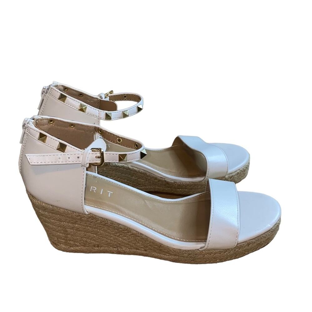 ESPRIT Romy Studded Espadrille Wedge Sandals Size 9.5 Ivory/Nude Ankle Strap